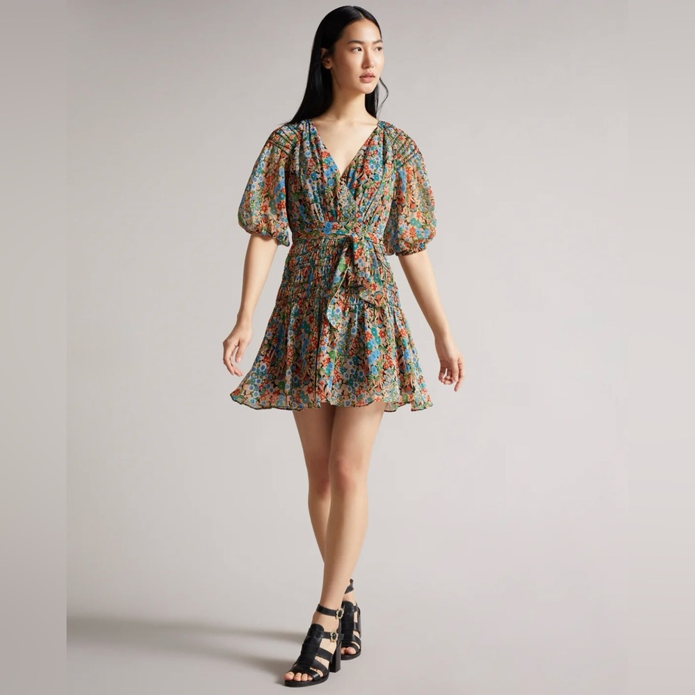 NWT Ted Baker London Tiania Black Floral Mini Dress Sz 8 (3) Spring Summer Party - Picture 3 of 10